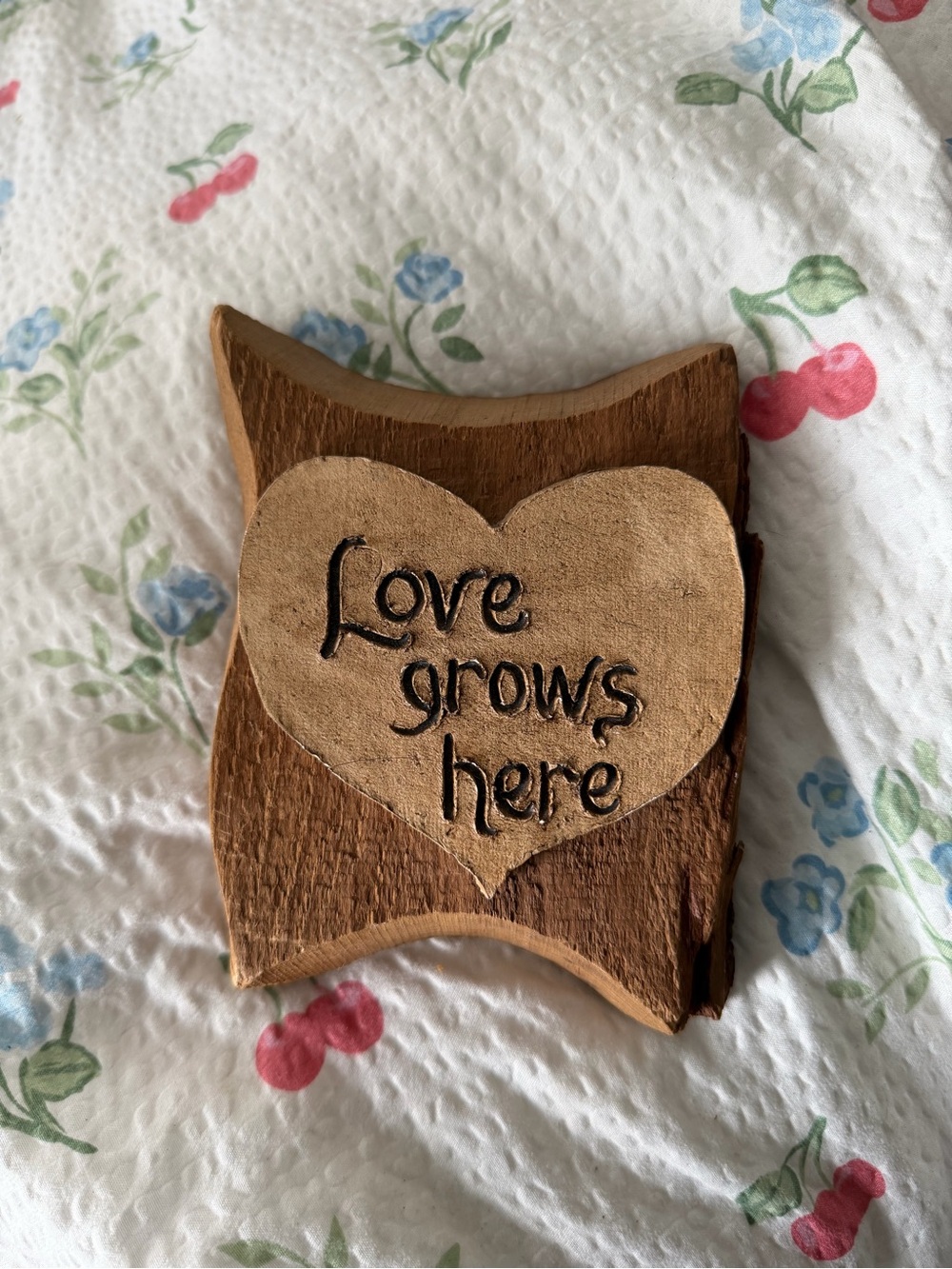 Wooden Heart Wall Plaque "Love Grows Here"